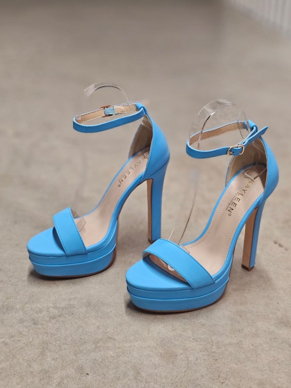Sky Blue Platform Stiletto High Heels With Ankle Strap Buckle Closure For Women